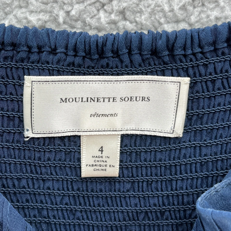 Vestido Moulinette Soeurs Para Mujer 4 Azul Marino Seda Cremallera Frontal Cintura Imperio Solero Foto 4 de 4