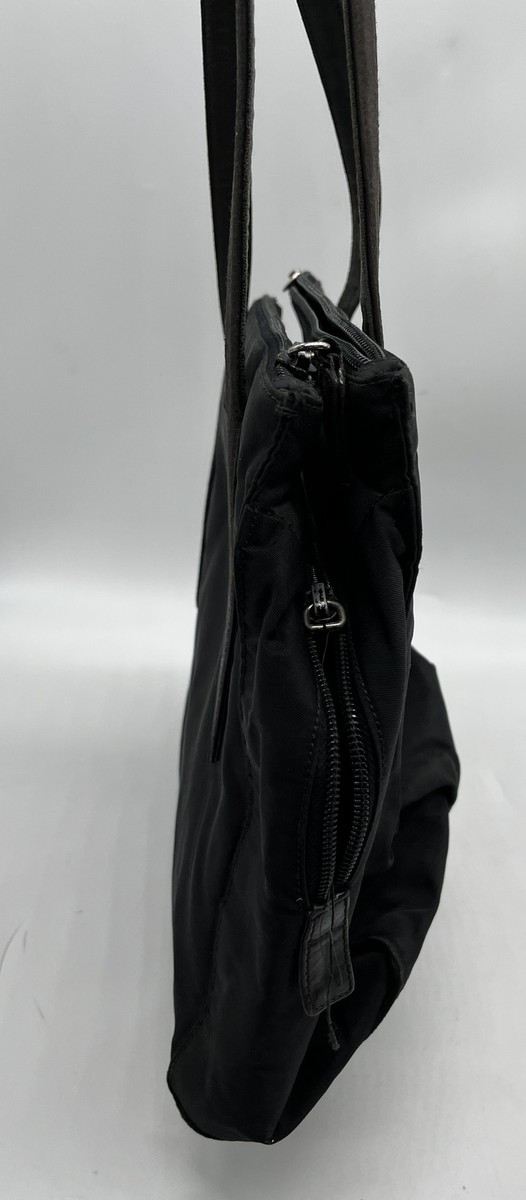 Prada Vintage Black Nylon Shoulder Bag Logo on Front Leather Prada Vintage Black Nylon Shoulder Bag Logo on Front Leather