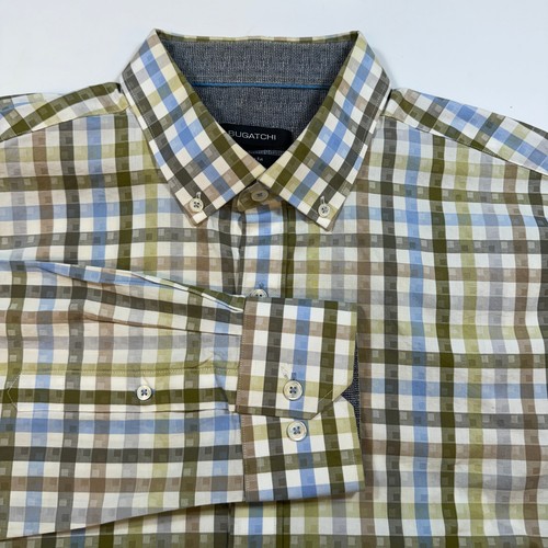 Bugatchi Uomo Shaped Fit Men Size L Check Multicolor Flip Cuffs Casual Shirt - Picture 3 of 13