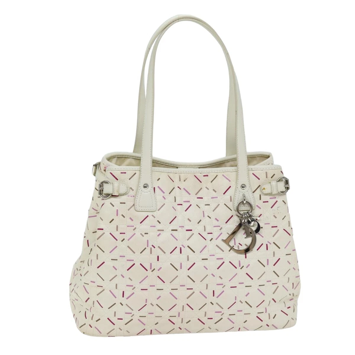 Sac fourre tout Christian Dior Lady Dior Canage toile enduite blanche authentique bs14793