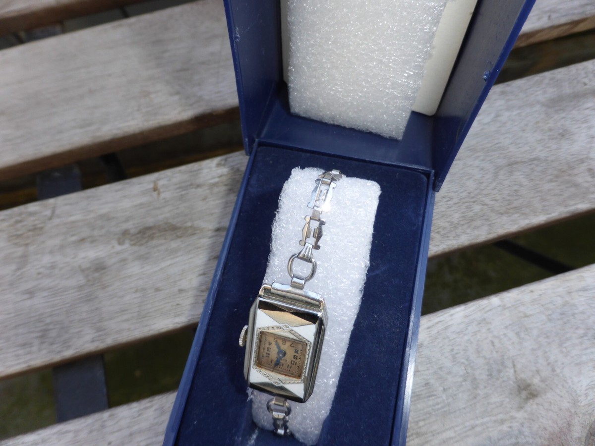 1930 Elgin Madame Louise Boulanger Parisienne 14K GF Enameled Cocktail Watch 1929 Elgin Madame Louise Boulanger Parisienne 14K GF  main image 2