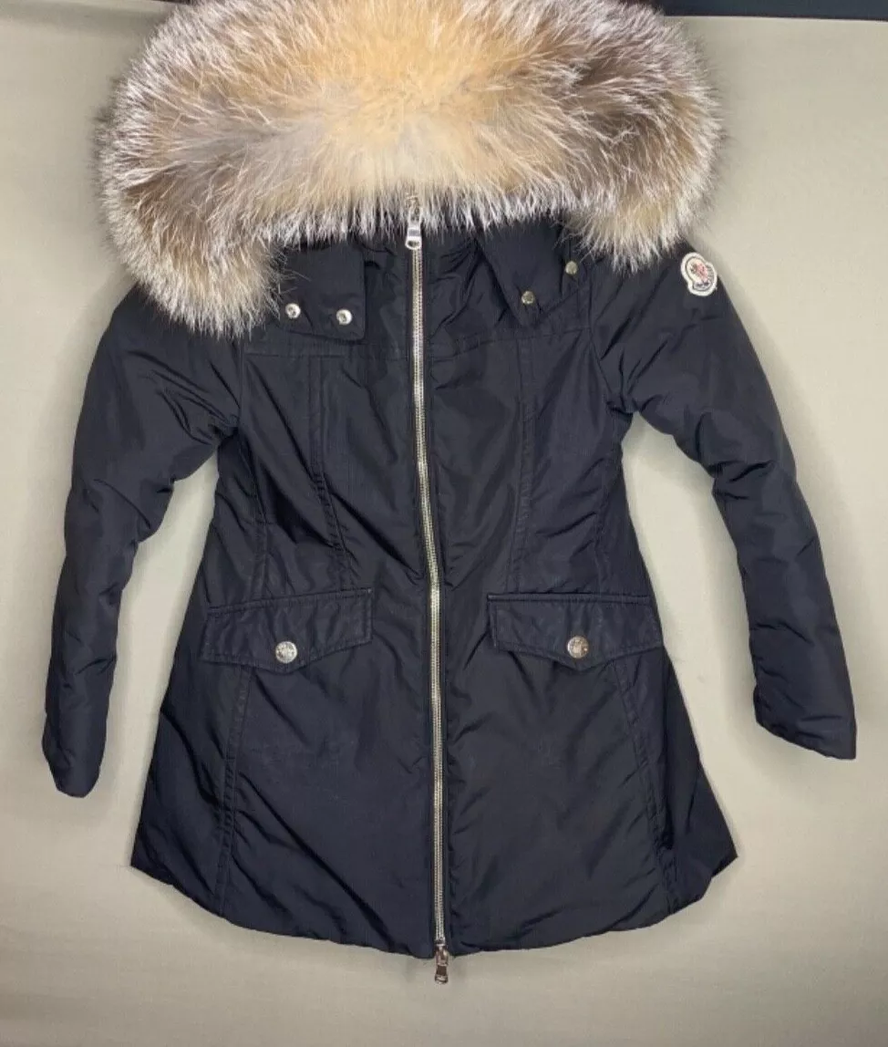 Authentic MONCLER Parka Coat Jacket with real Fur Kids Black Sz 8