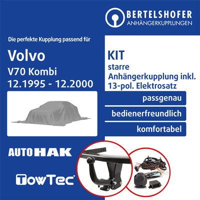 Für VOLVO V70 Kombi I Typ 875 / 876 12.1995-12.2000 AHK starr +13pol spez E-Satz