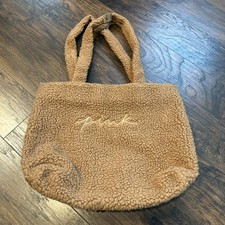 Victoria's Secret PINK Warm Brown Cozy Plush Sherpa Tote Bag Snap Closure NEW