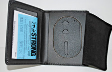 Strong Leather Co., Side Open Badge Case, Black Leather, Badge Shape 040