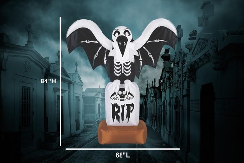 Avvoltoio scheletro animato led 7' su pietra tombale gonfiabile esterno decorazione Halloween - Foto 15 di 17