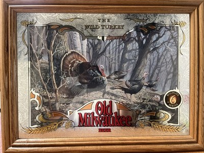Vintage Old Milwaukee Beer Mirror Wildlife Series No. 6 The Wild Turkey - Nice!