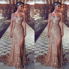 Sparkling Mermaid Ball Dress One Shoulder Sparkling Rose Gold Split Evening Gown
