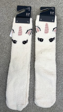 Lot of 2 pairs Gap Kids Recycled Fuzzy Crew Cozy Socks Unicorn gripper sole L/XL