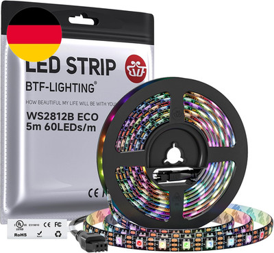 BTF-LIGHTING WS2812 ECO 5M 300 Leds 5050 SMD Flexibler Streifen Schwarz PCB | RG