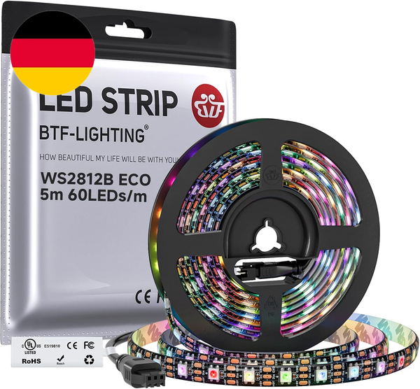 Btf-Lighting WS2812 ECO 5M 300 Leds 5050 SMD Flexibler Streifen Schwarz PCB | RG-image
