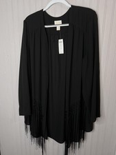 Chicos Jacket Women 18 Generous Black Fab Fringe Kimono Drape Topper NEW 129