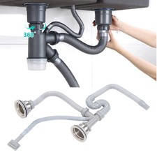 Kitchen Sink Drainer Pipe Stainless Steel S Bent With Double Drains Sewer Pipe