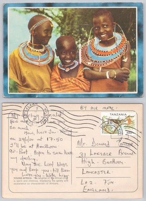 c33255 Ureinwohner Kinder Tansania Postkarte 2000 Stempel