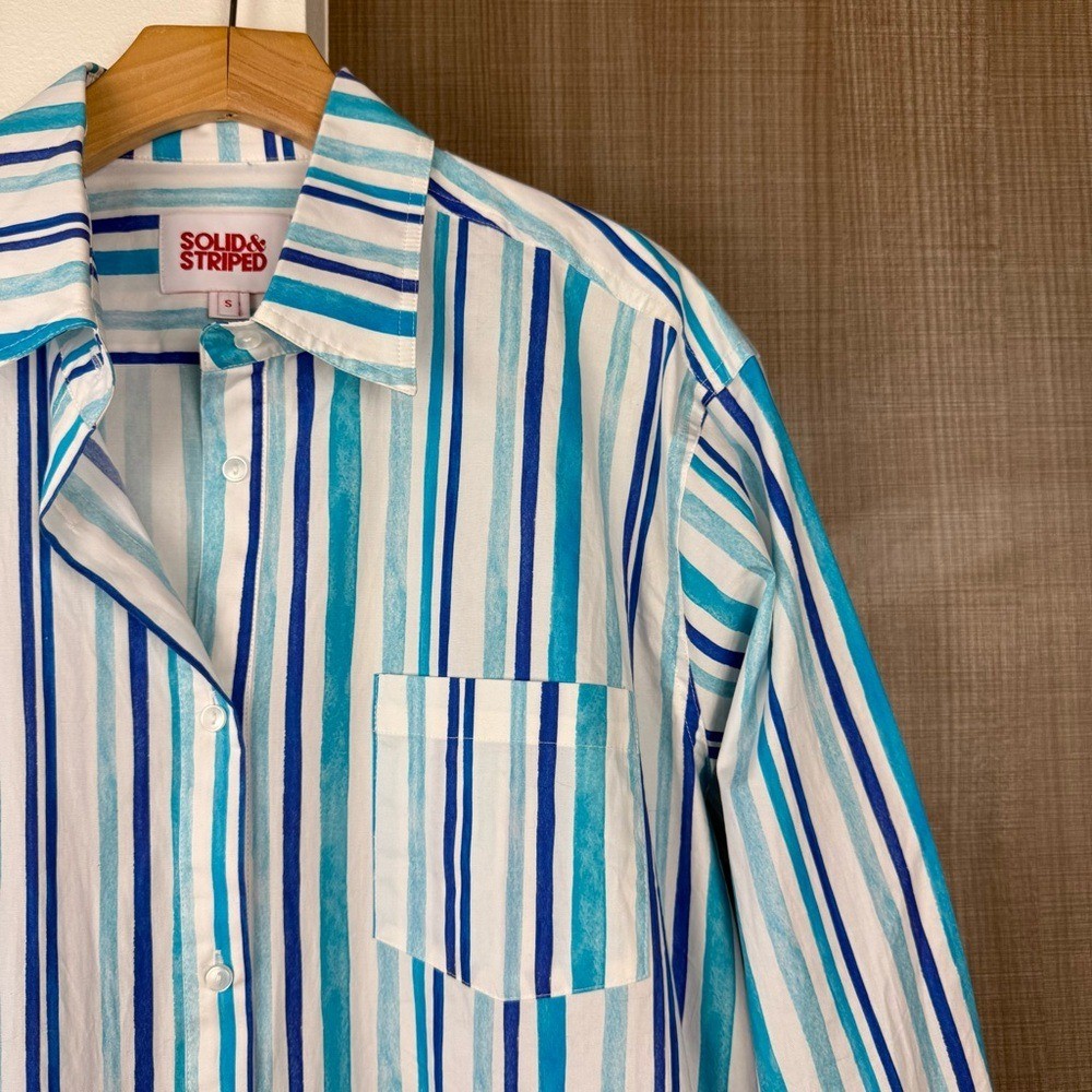 SOLID & STRIPED Mixed Blue Striped Button Down Sh… - image 3