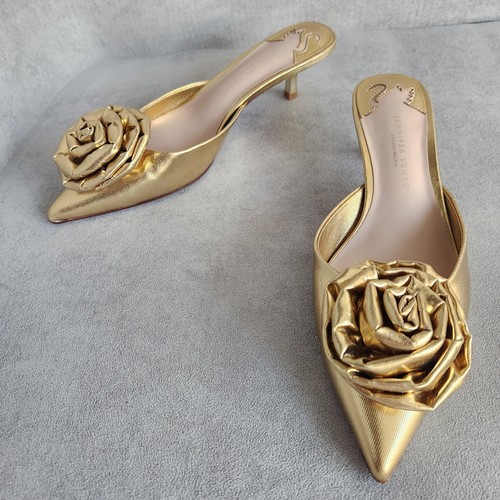 Antonio Melani Jennifer Sumko mules 8.5 gold leather Jensy flower pointy new$130 - Picture 6 of 16