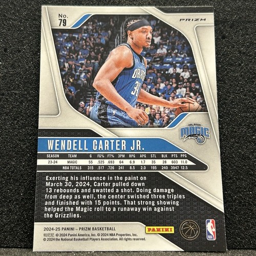 Wendell Carter Jr. Green Prizm 2024-25 Panini Prizm #79 - Picture 3 of 3