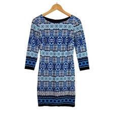 Vince Camuto Geometric 3/4 Sleeve Sheath Dress size 2 Blue/Black
