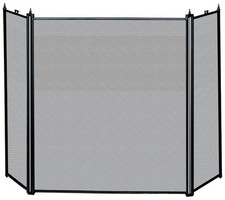 3 Fold Black Fireplace Screen, Finish