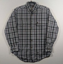 Wrangler Riggs Shirt Mens M Black Plaid Long Sleeve Cotton Button-Down Work Wear