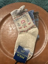 NWT Polo Ralph Lauren Girls ABC Fair Isle Ruffled Crew Socks 3 Pairs 2-4T