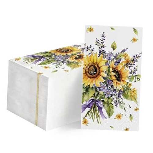 100 Spring Disposable Paper Decorative Guest Napkins, Sunflower lavender