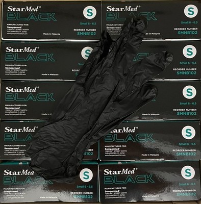 Sempermed Starmed Black Nitrile Exam Gloves Small Case of 1000 Medical #SMNB102