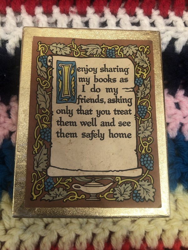 Vtg Antioch Bookplate Co Original Open Box 40+Unused Book Plates Grape Scroll