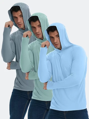 3 Unidades de camisetas manga larga con capucha para hombres para ir de pezca - product listing photo