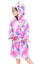 Soft Unicorn Hooded Bathrobe Sleepwear - Unicorn Gifts for Girls Purple Tie-d...
