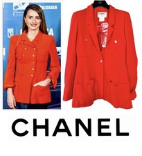 Chanel Vintage 1995 Red Tweed Jacket 36 38 40 4 6 8 Coat Blazer Logo Vtg S M L