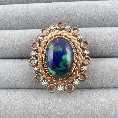 Vintage Running Bear Ring Sterling Lapis Malachite Copper 8 Mosaic Mixed Metal