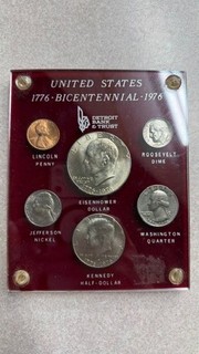 1976 Bicentennial US Coin Set Detroit Bank & Trust Promo 6 Coins Display Case