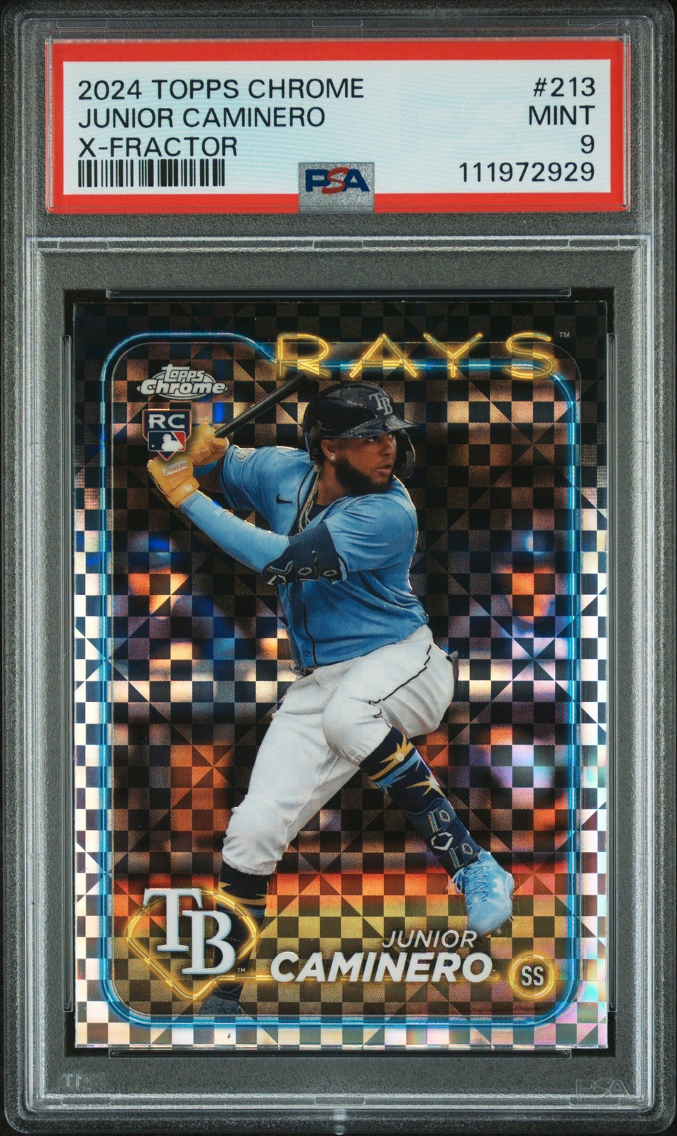 2024 Topps Chrome #213 Junior Caminero X-Fractor PSA 9 Rookie RC MINT