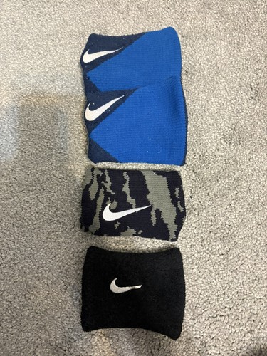 NIKE lot of 4 Swoosh Wristband Sweatbands Blue Black Gray Camoflauge