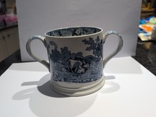 Antique 19th Century Adams Ceramic 2 Handled Mug  Tyg Transfer ware
