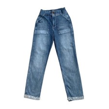 Hollister Womens Blue Mom Jeans Ultra High Rise Cuffed Stretch Size 1