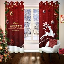 Christmas Curtains 84 Inches Length, Red Blackout Xmas Curtain for Living Roo...