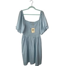 Jenya Dress Womens Size UK22 Baby Blue Milkmaid Peasant Cottage Core Linen Blend