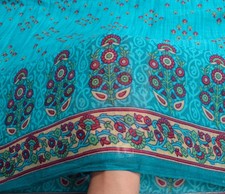 Sushila Vintage Teal Blue Saree 100 Pure Cotton Printed Floral Sari Craft Fabric