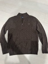 Polo Ralph Lauren Brown Cable-Knit Quarter Zip Sweater Men's Size M
