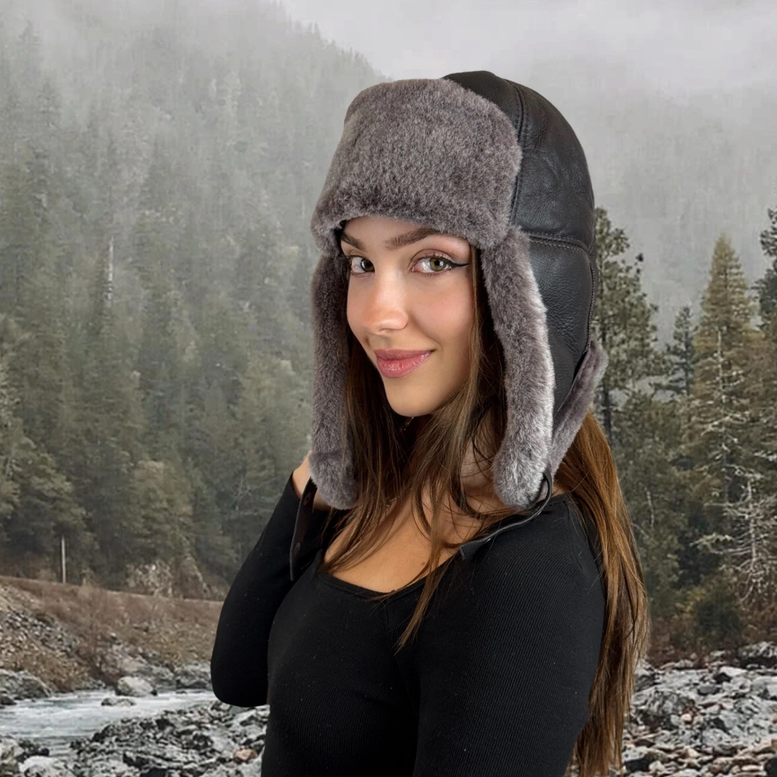 Handmade Real Shearling Leather Trapper Hat — Warm Winter Trapper Hat for men