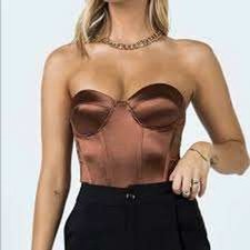 Princess Polly Amora Bodysuit Brown Strapless Corset Satin Underwire US 4 NEW