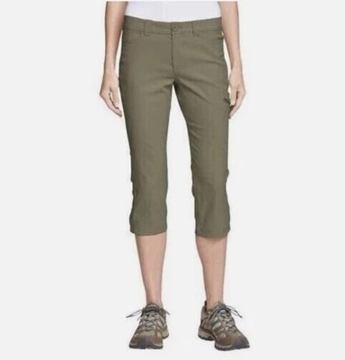 EDDIE BAUER Rainier Capri Pants Women 8 Green Hiking Outdoor Cargo Stretch Crop