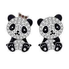Lovely CZ Panda Small Stud Earrings for Women Sensitive Ear Cute Sterling Silver