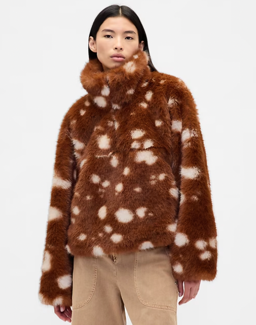 Sandy Liang x GAP Vegan Fur Spotted Bambi Pullover Jacket Half Zip