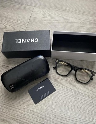 CHANEL Square Black Plastic Full Rim Eyeglasses with Case and Box