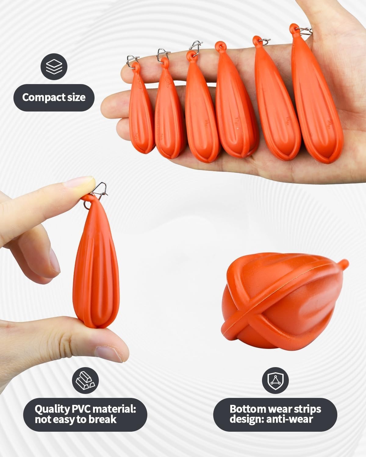 6 PCS Fishing Practice Plugs - 6 Mixed Sizes Orange Bait Casting Practice Plug, - Image 4