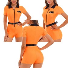US Women Prisoner Cosplay Costume Set Halloween Jail Prison Jumpsuit and Belt