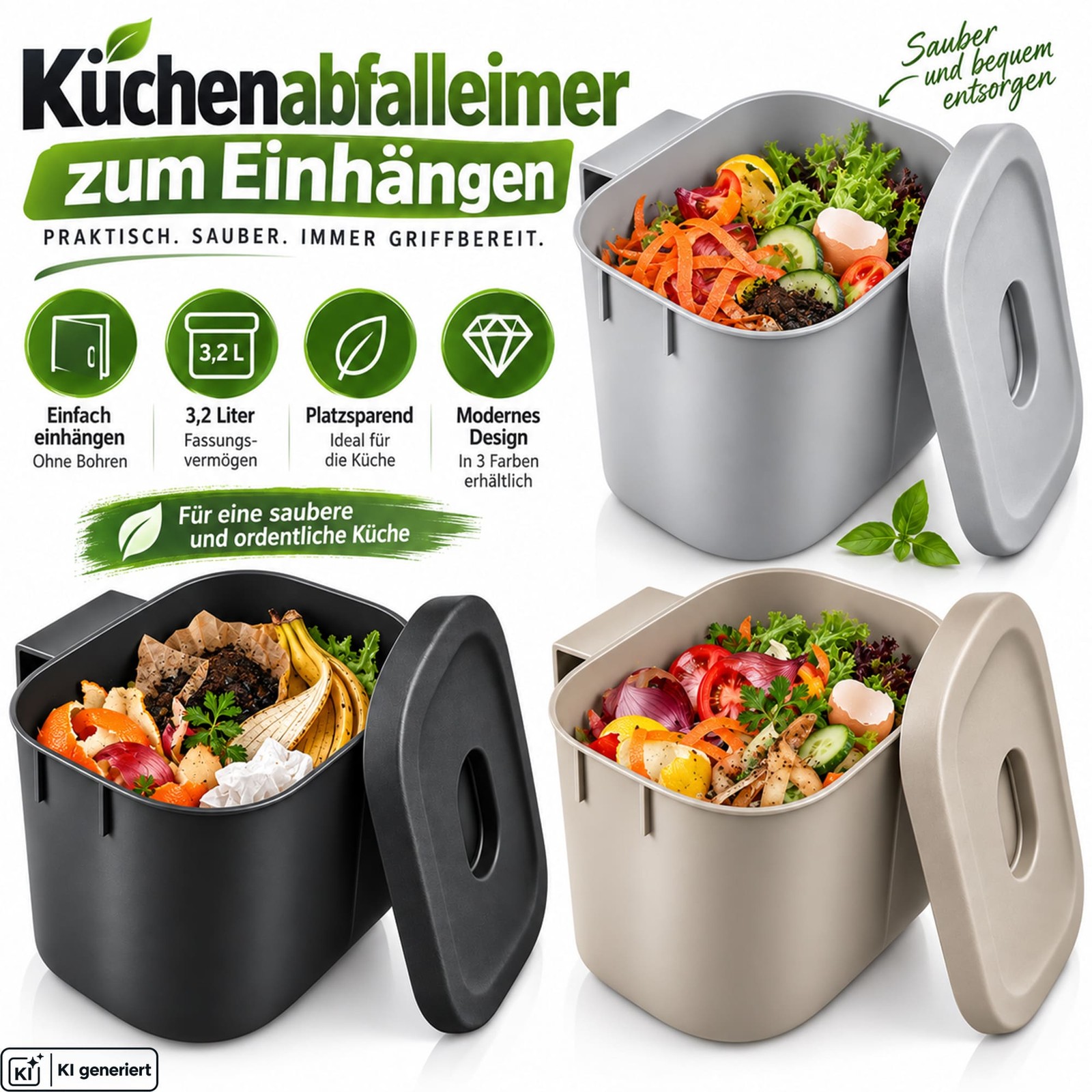 Abfalleimer zum Einhängen Biomüll Tischmülleimer Küchenabfalleimer Mülltrenner